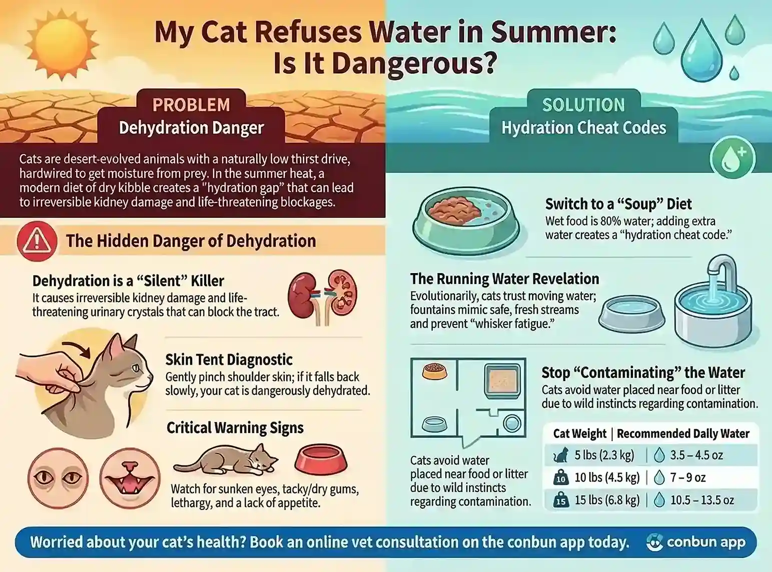 cat refuses water in summer infographic